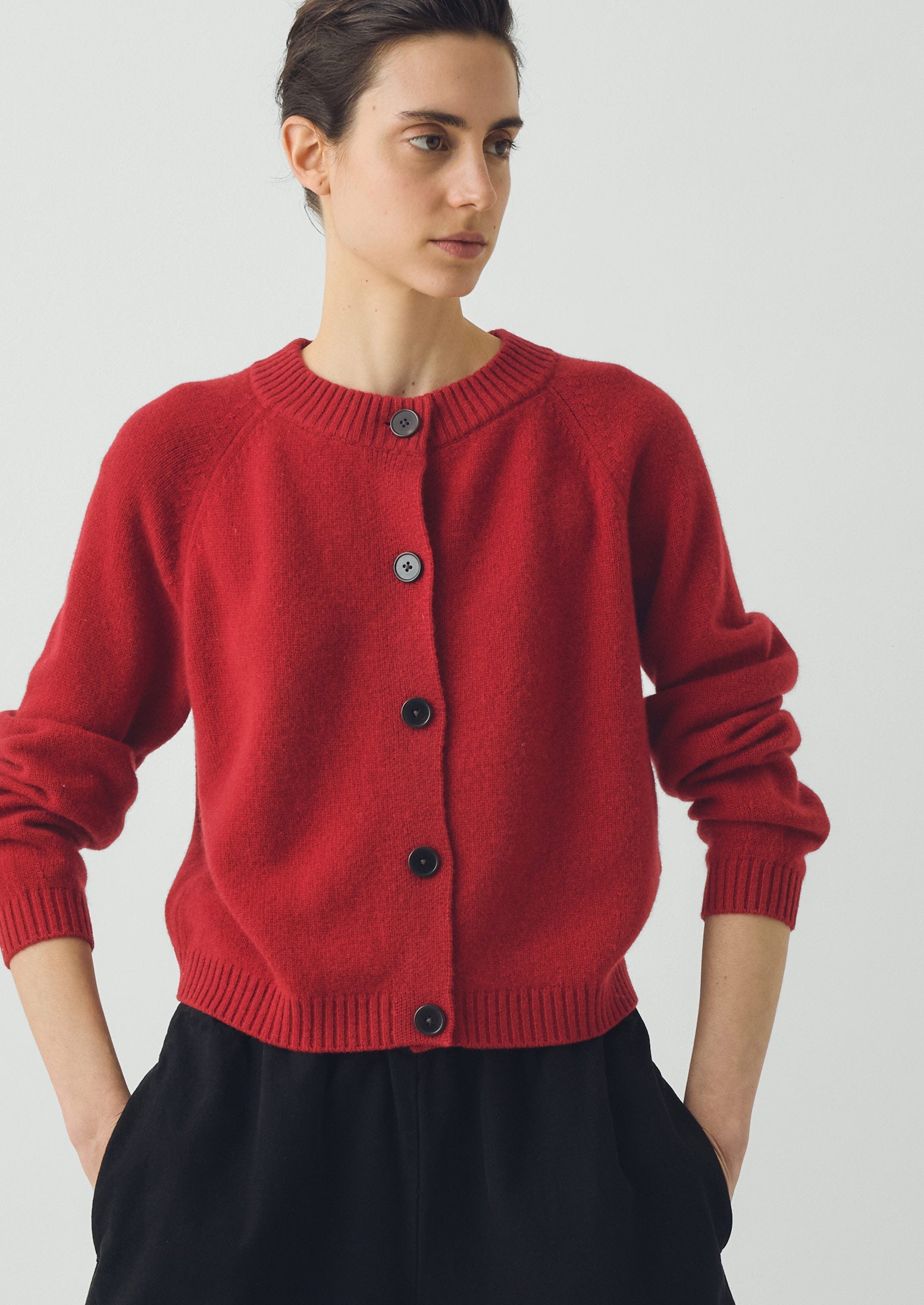 Eden Wool Cashmere Raglan Cardigan | Cardinal Red | TOAST