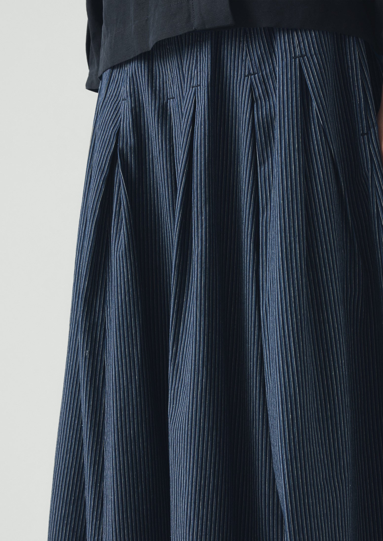 Railroad Stripe Pleated Cotton Skirt | Denim Blue | TOAST