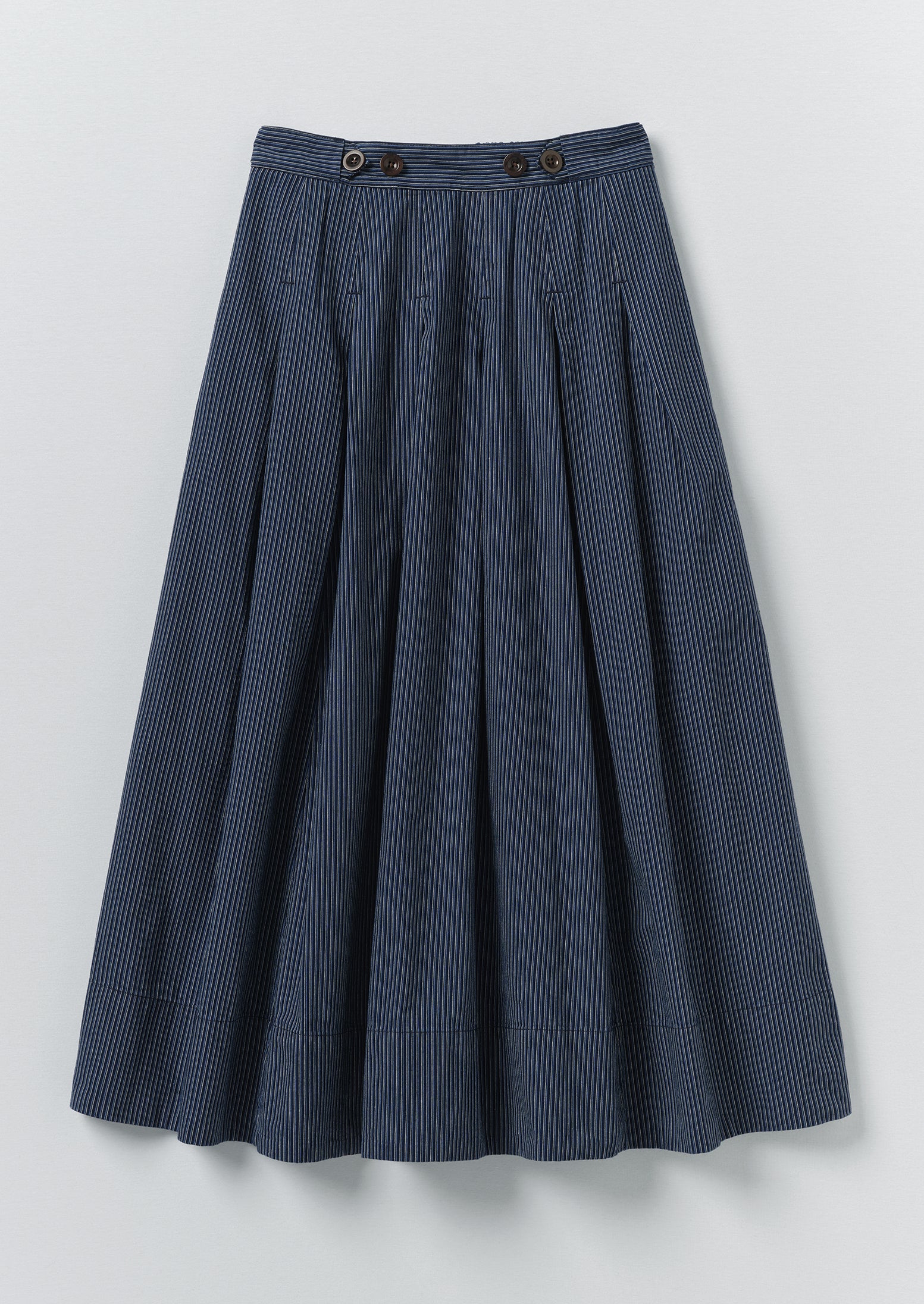 Railroad Stripe Pleated Cotton Skirt | Denim Blue | TOAST