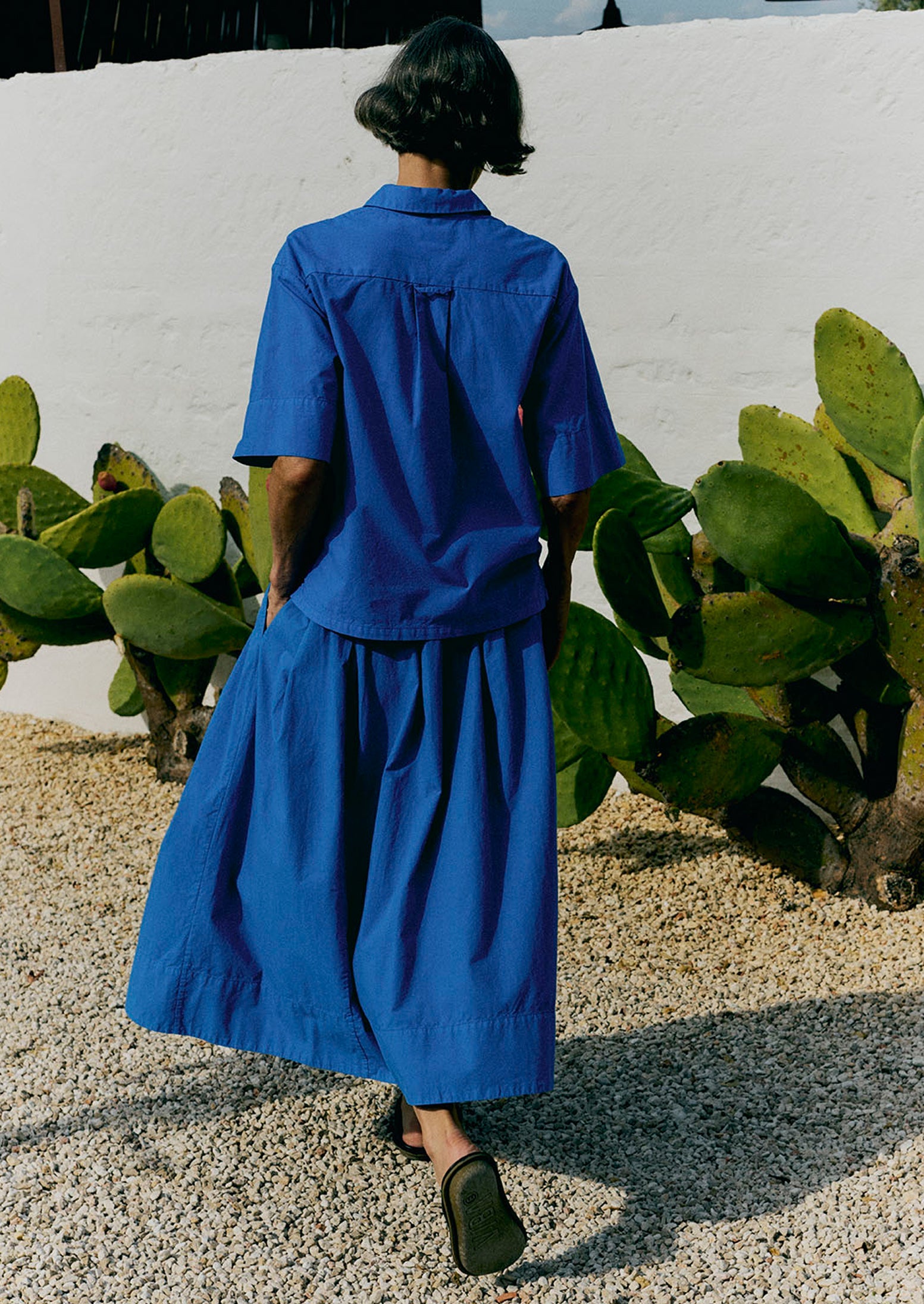Pleated Cotton Linen Poplin Skirt | Enamel Blue | TOAST