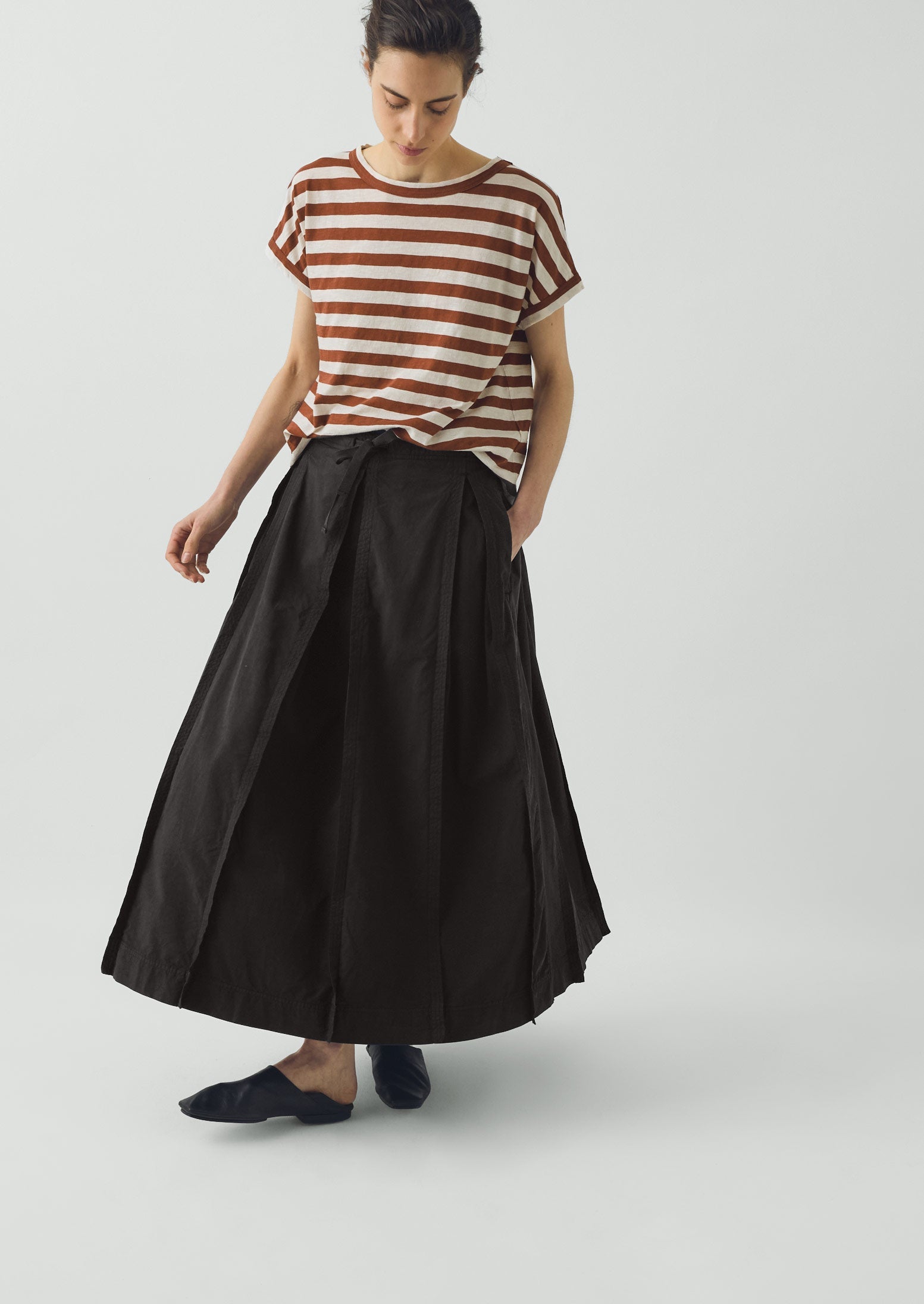 Cotton Linen Poplin Box Pleat Skirt | Slate | TOAST