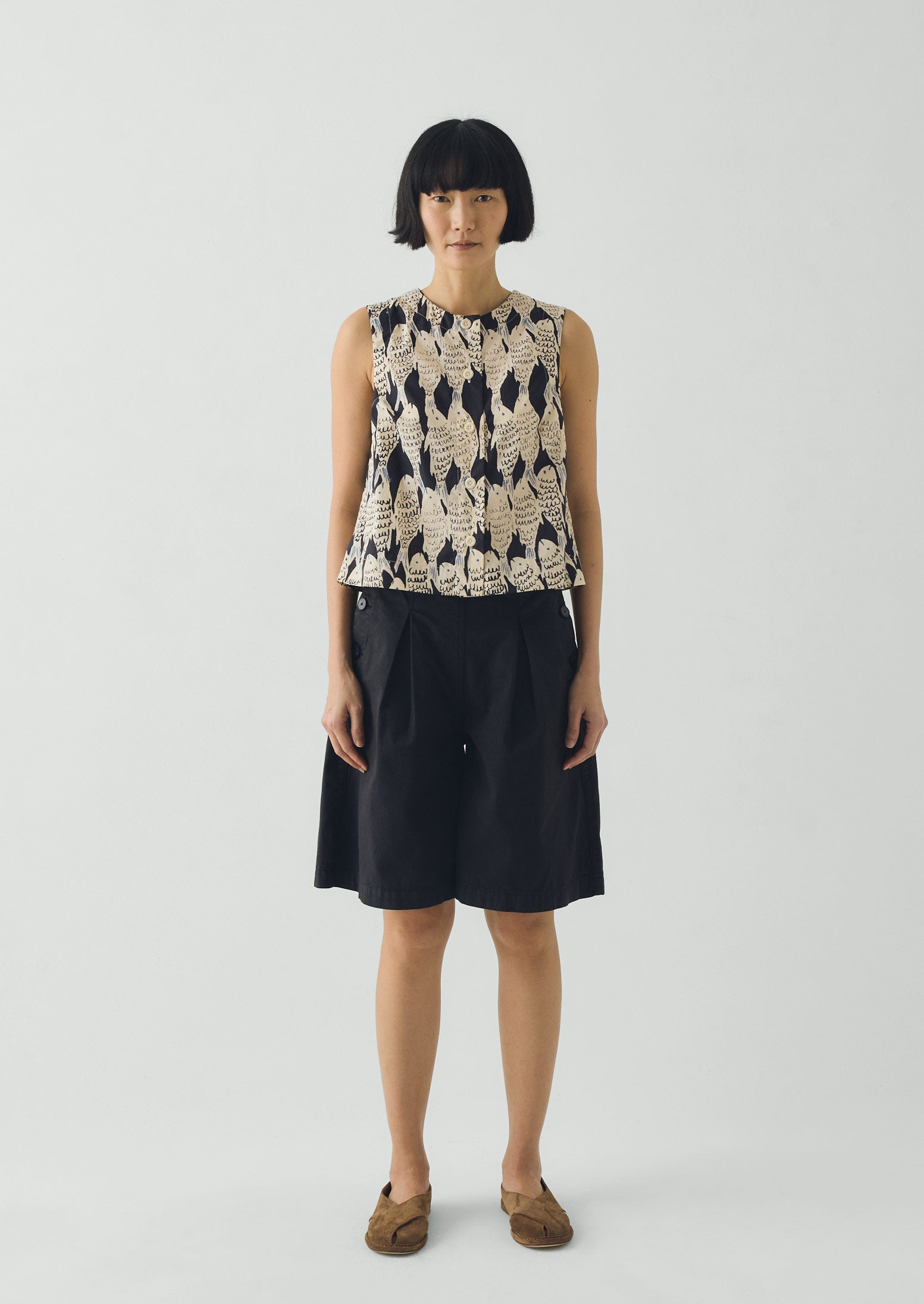Pleat Front Cotton Twill Shorts | Slate | TOAST