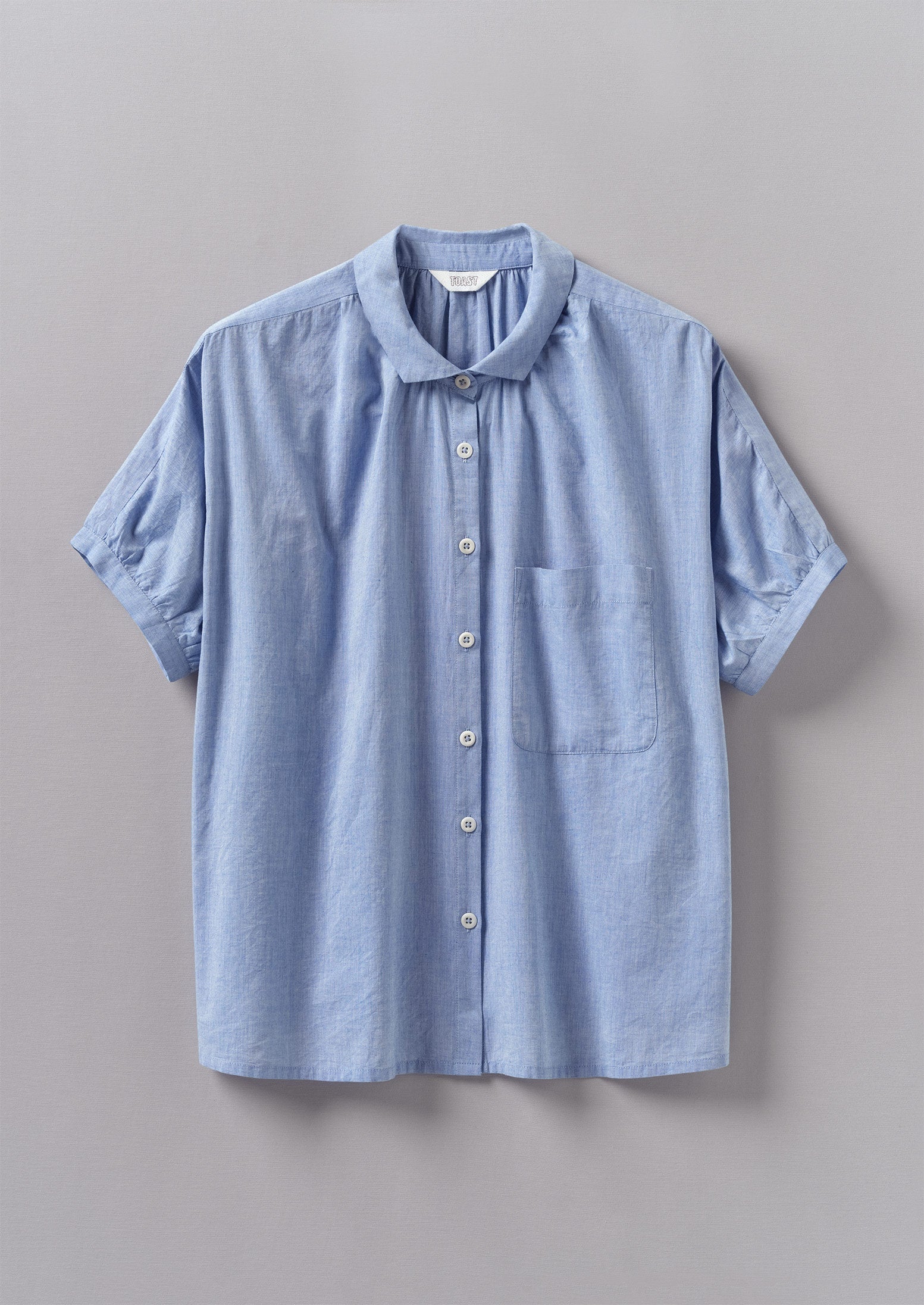 Gathered Cotton Chambray Shirt | Chambray | TOAST