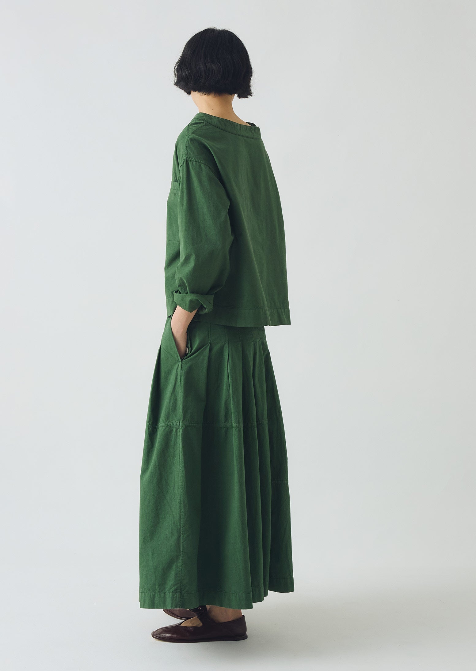 Cotton Linen Poplin Smock Top | Forest Green | TOAST