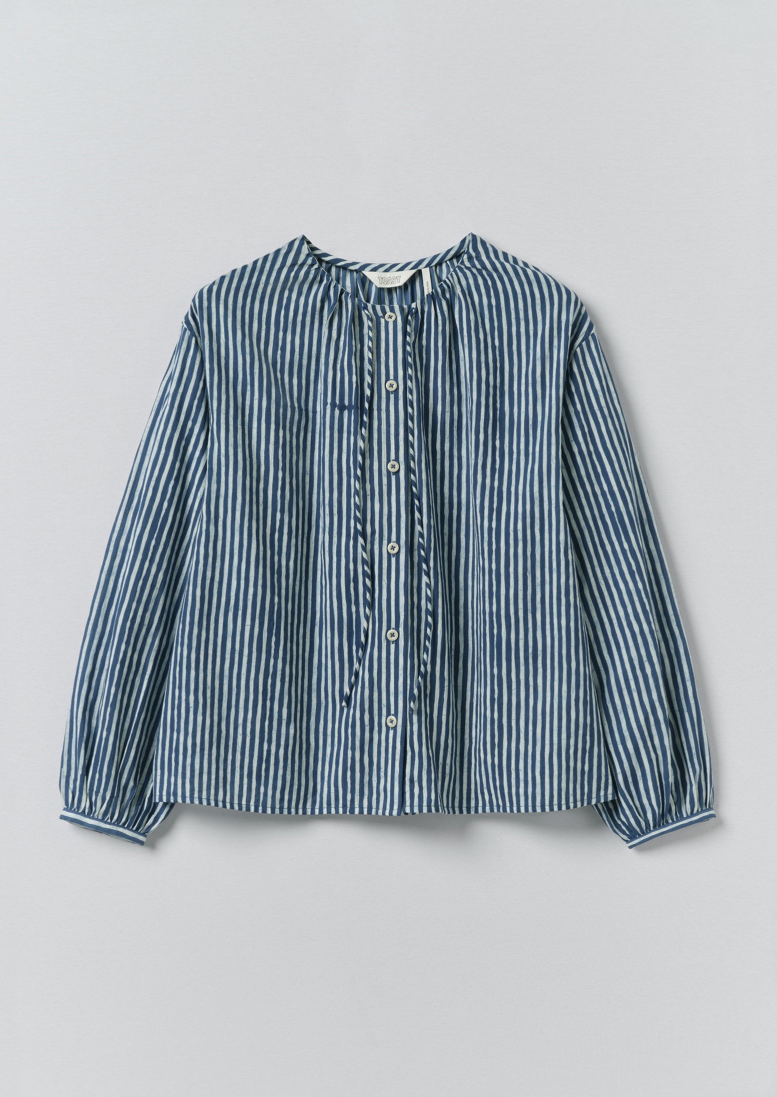Natural Dye Stripe Cotton Gathered Top | Indigo | TOAST