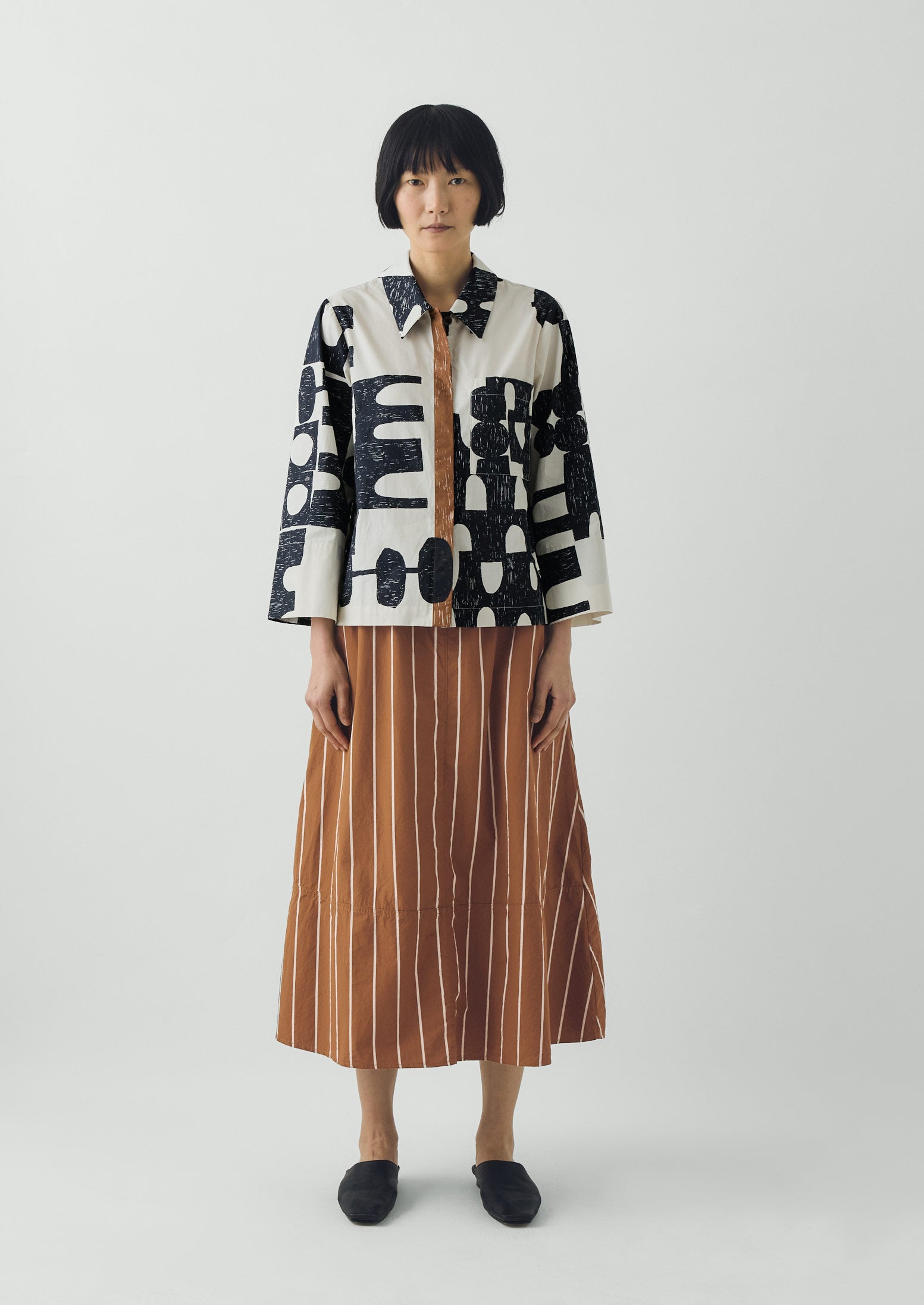 Totem Print Cotton Poplin Shirt | Ink/Dove | TOAST