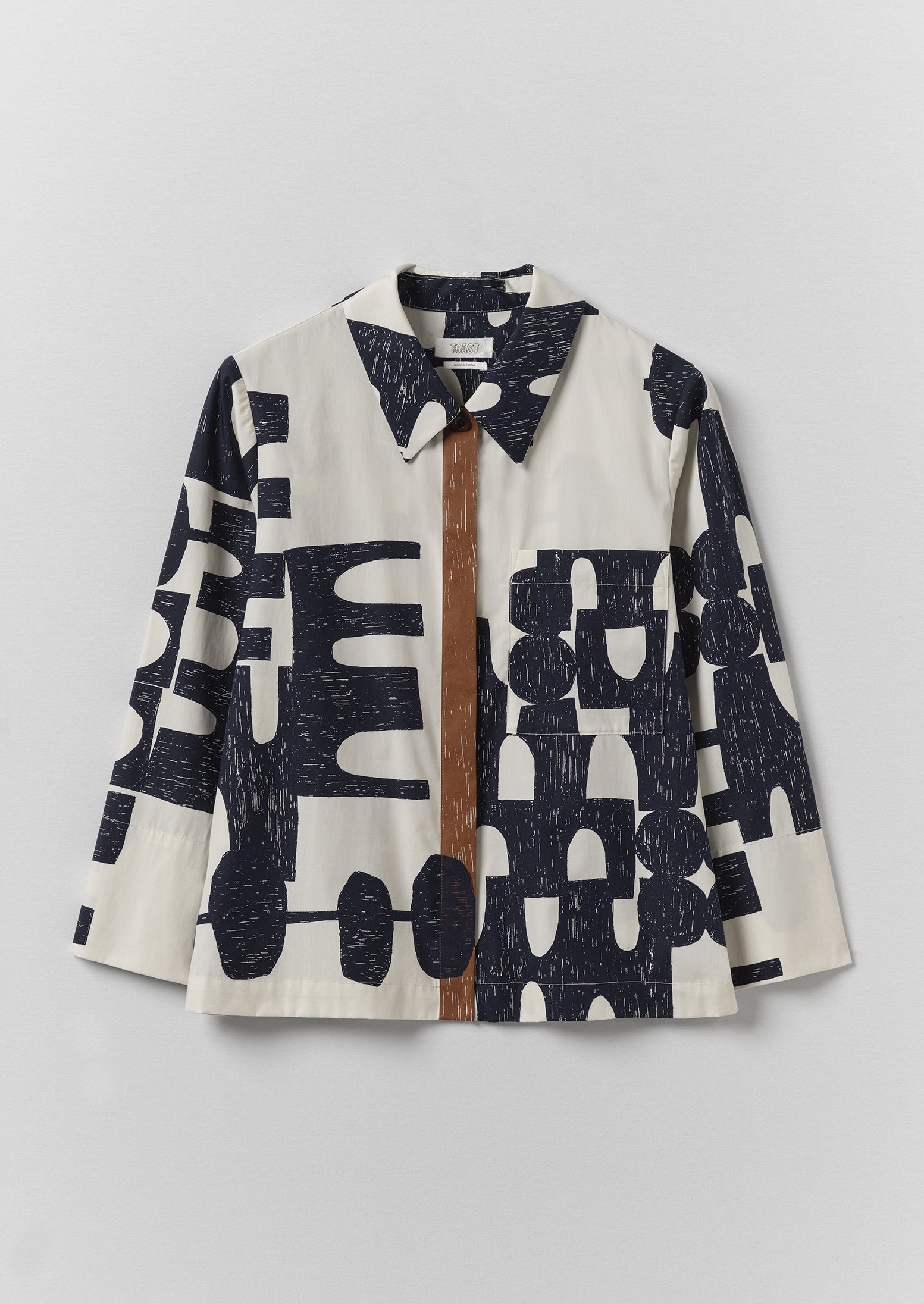 Totem Print Cotton Poplin Shirt | Ink/Dove | TOAST