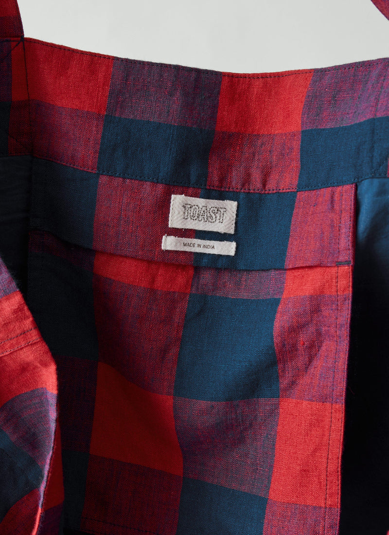 Gingham Check Linen Bag | Raspberry/Blue
