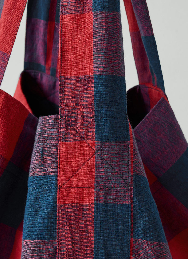 Gingham Check Linen Bag | Raspberry/Blue
