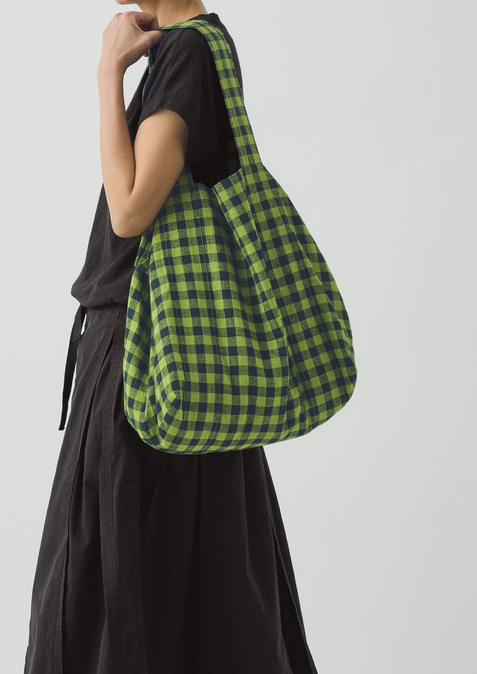 Linen Cotton Gingham Lounge Bag | Beetle Green | TOAST
