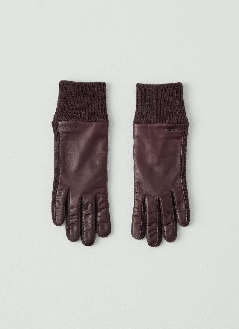 Hestra Jeanne Leather Knit Gloves | Dark Plum