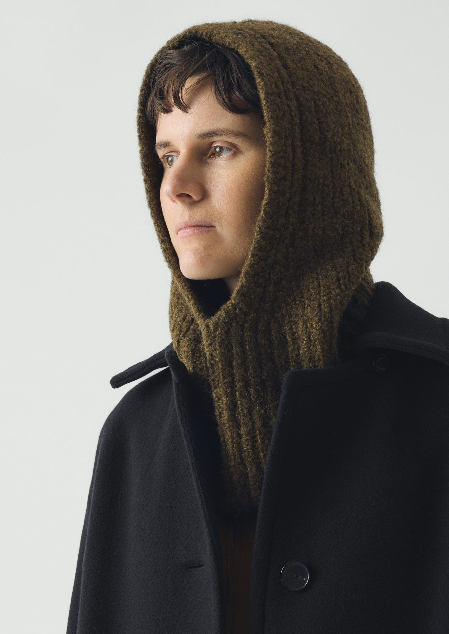 SONO Wool Alpaca Hood Auralee Brushed Alpaca Wool Melton Hooded Coat Dark Olive  main image 2