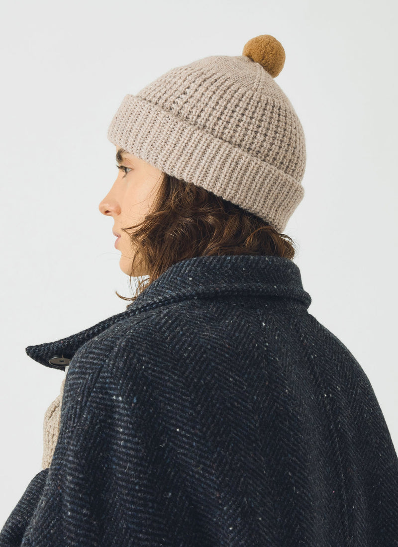 Waffle Stitch Wool Beanie | Biscuit