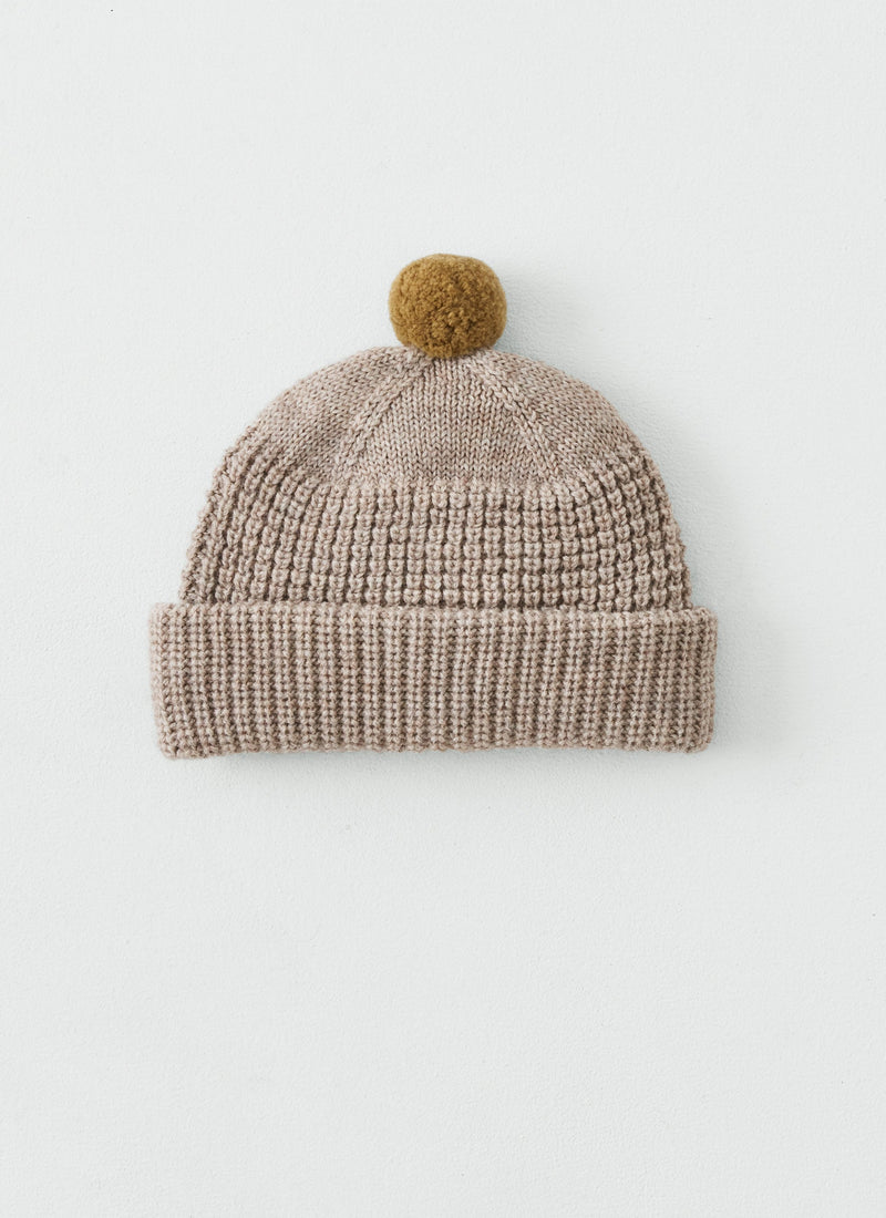 Waffle Stitch Wool Beanie | Biscuit