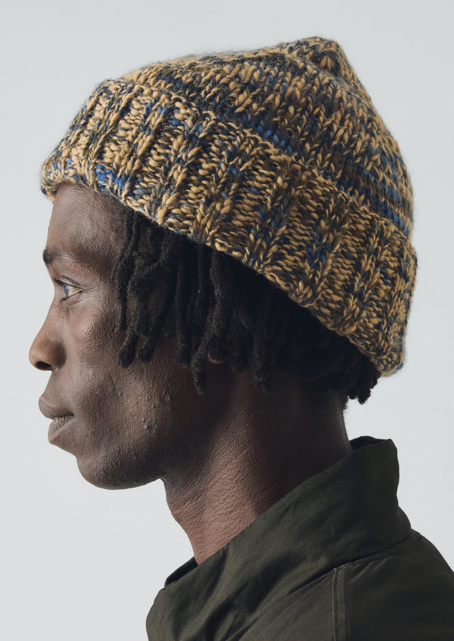 Hand Knitted Marl Beanie | Stone/Midnight