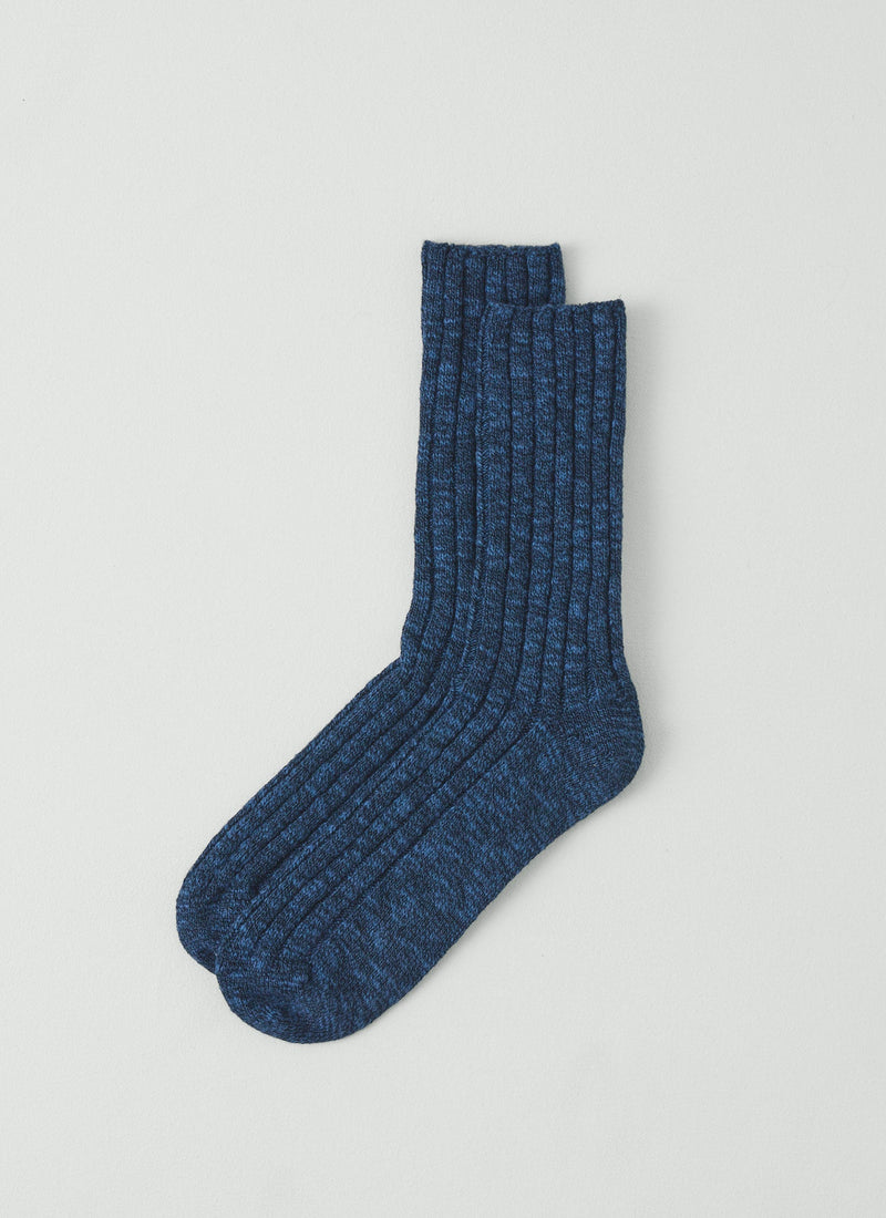 Cotton Slub Rib Socks | Blue Marl
