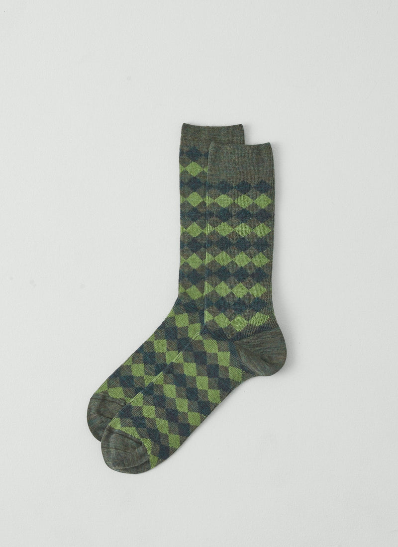 Diamond Jacquard Wool Socks | Green Multi