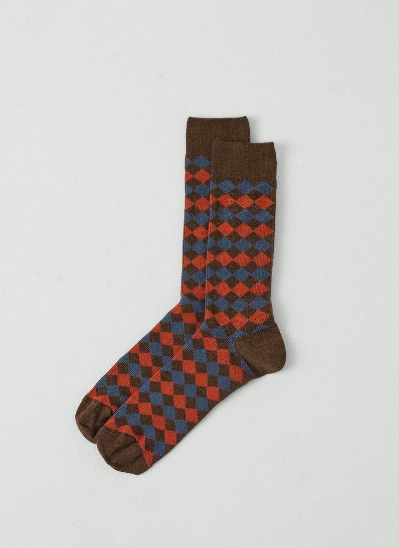 Diamond Jacquard Wool Socks | Red Multi