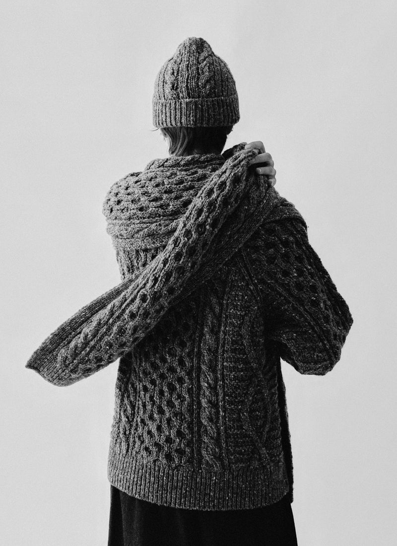 Cable Knit Donegal Wool Scarf | Iron Grey