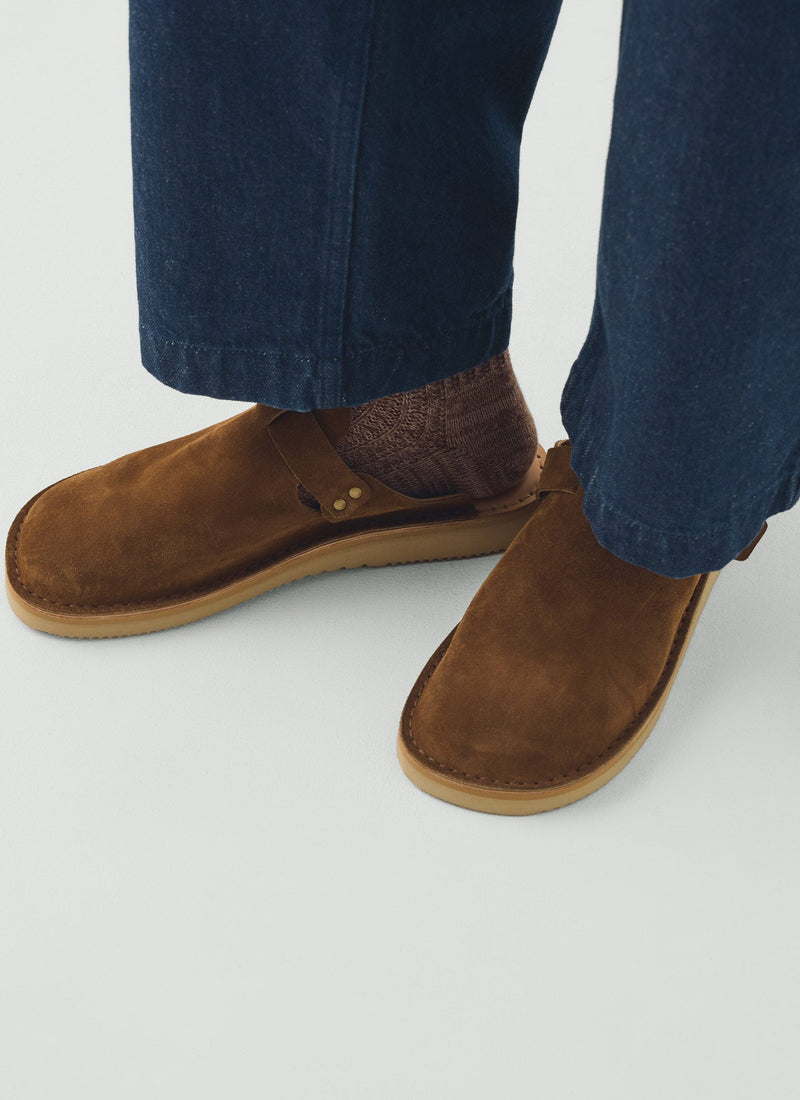 Fracap Suede Buckle Mules | Tabacco