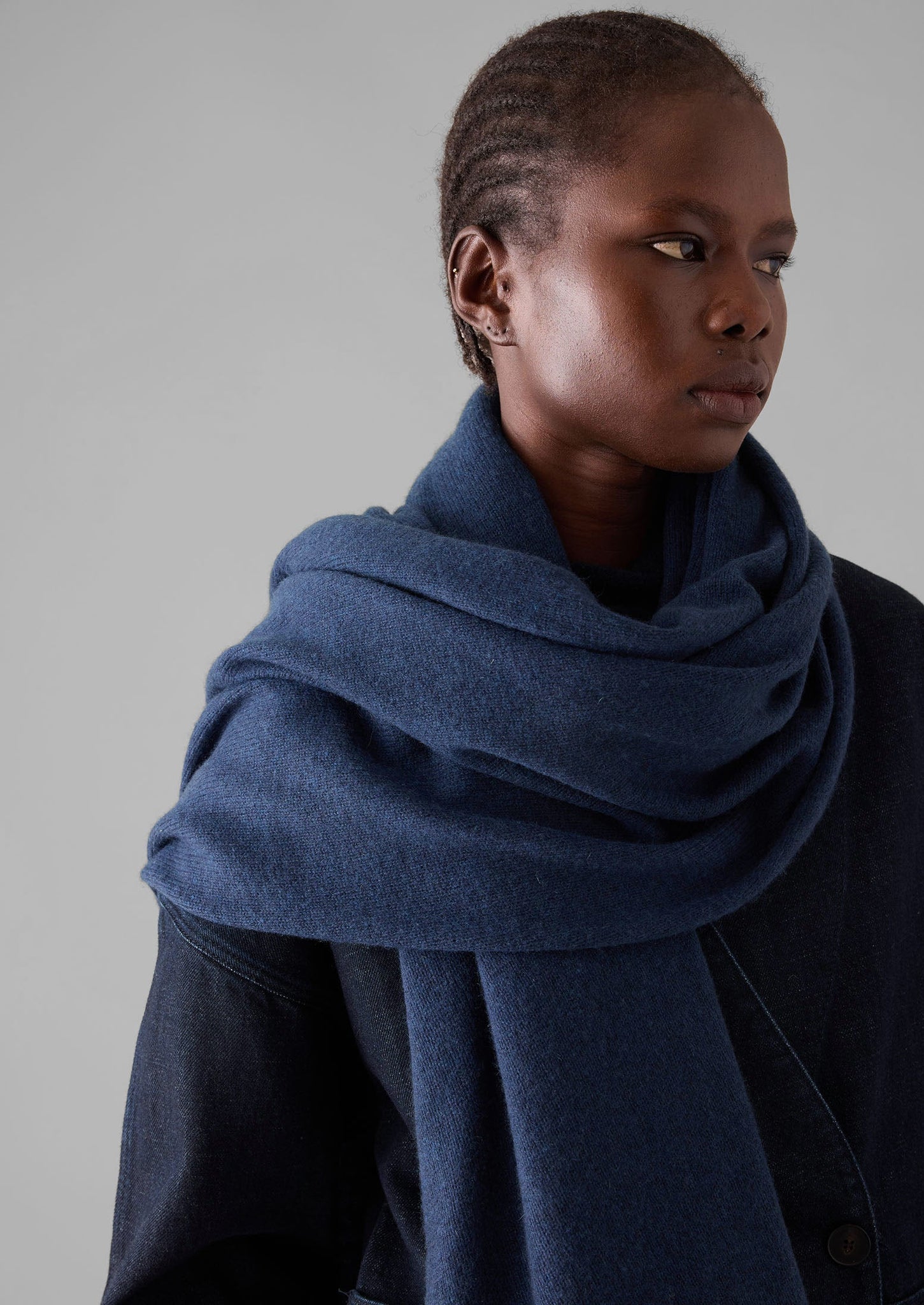 Toast Cashmere Wool Wrap Scarf Navy