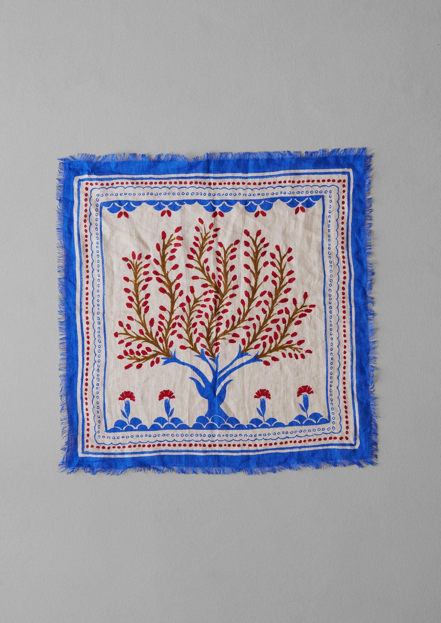 Berry Tree Linen Bandana | Vivid Red/Marine Blue