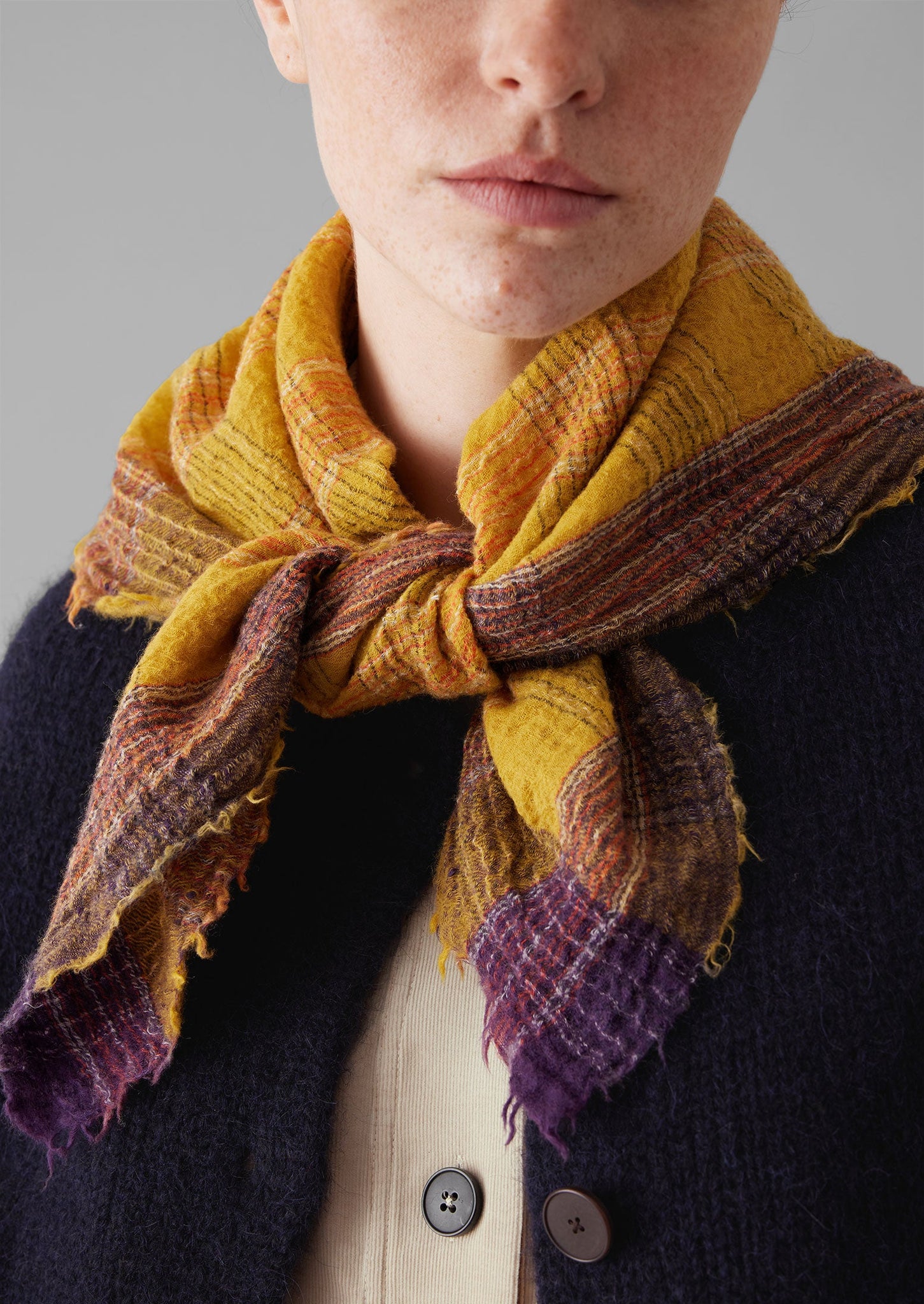 Stellar Boiled Wool Check Scarf | Ochre