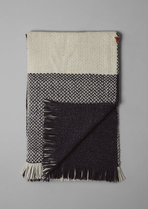 Check Merino Blend Wrap Scarf | Slate/Ecru