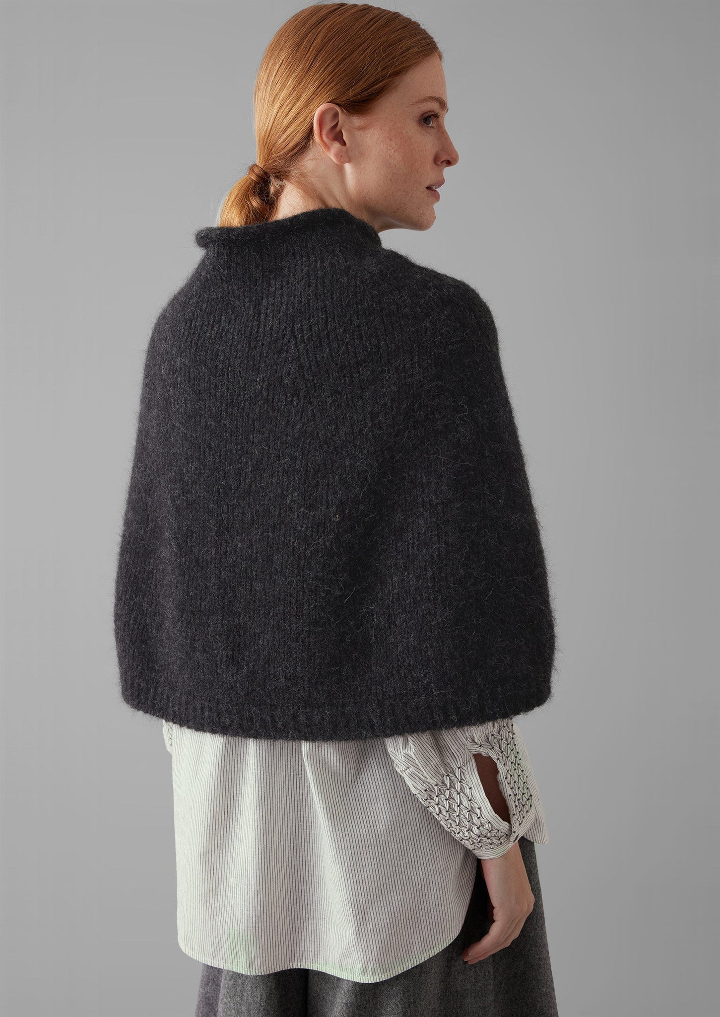 Lofty Alpaca Blend Knitted Poncho | Charcoal