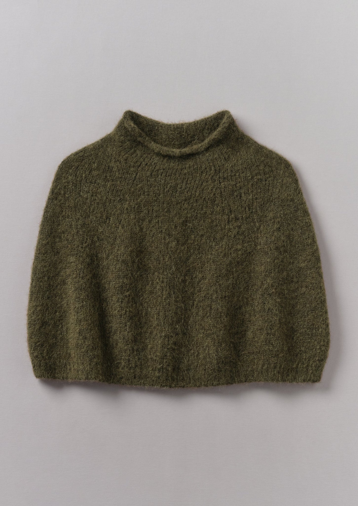 Lofty Alpaca Blend Knitted Poncho | Olive