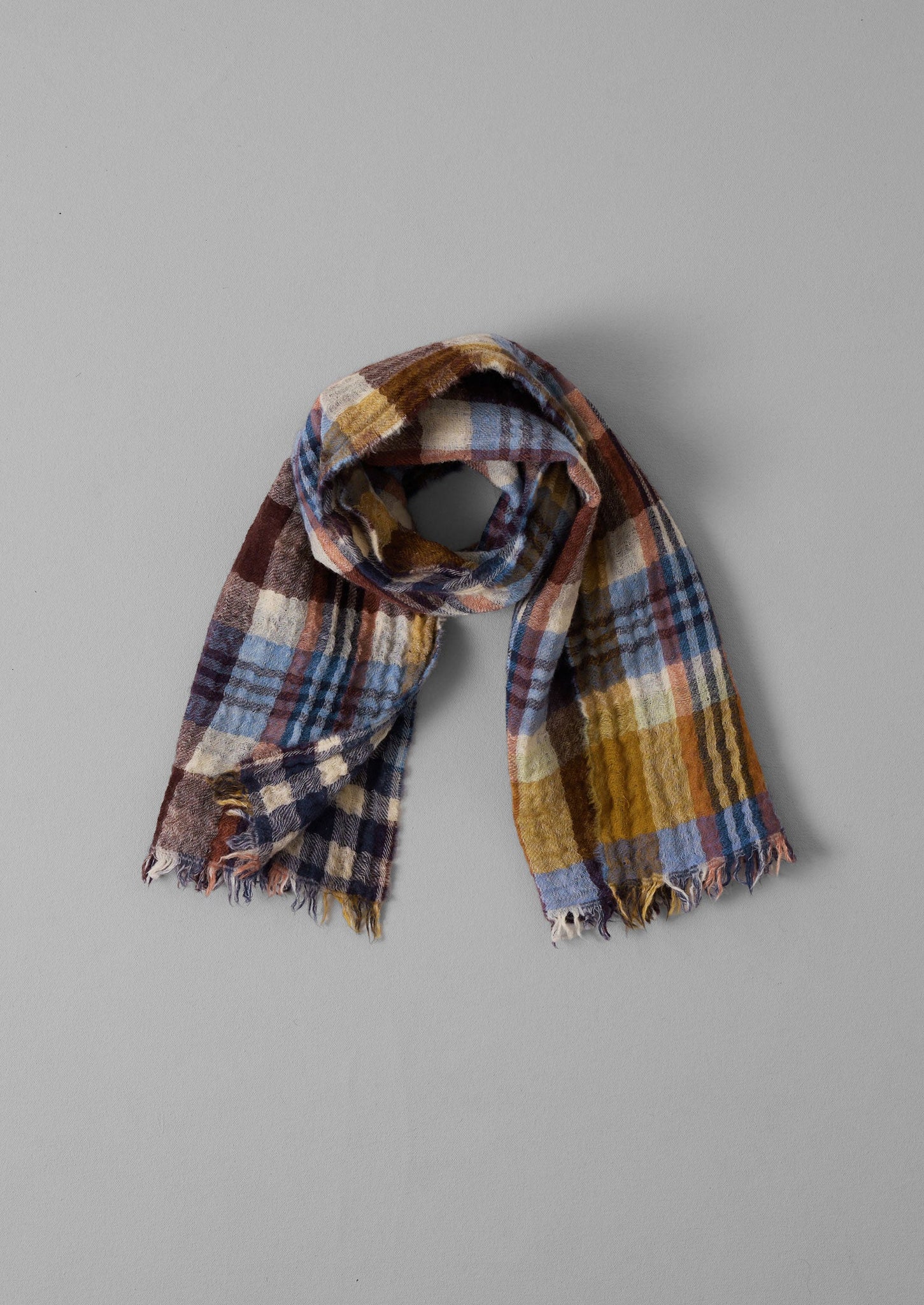 Dual Check Handwoven Knot Scarf | Earth/Multi