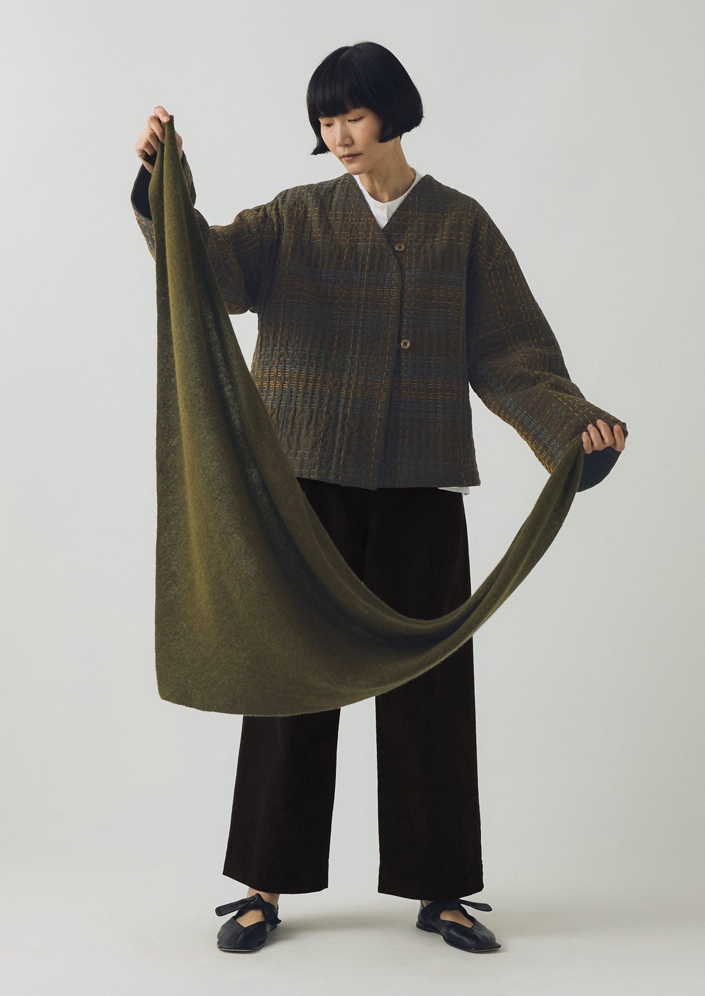 Wool Cashmere Large Bandana | Olive