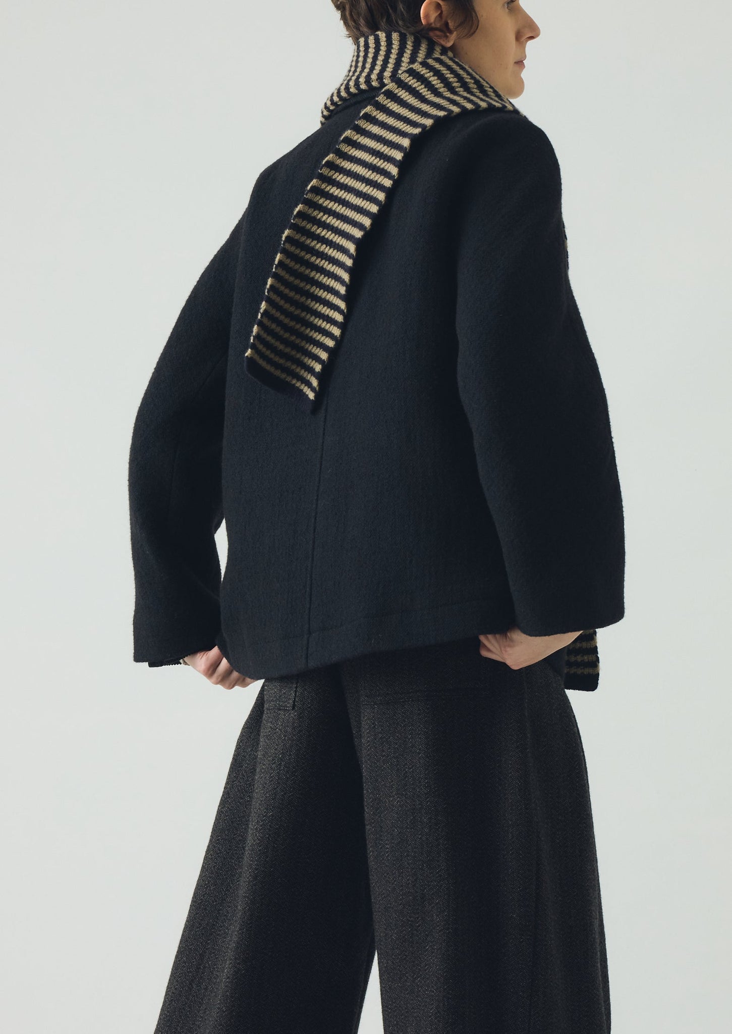 Micro Cable Striped Wool Scarf | Navy/Putty