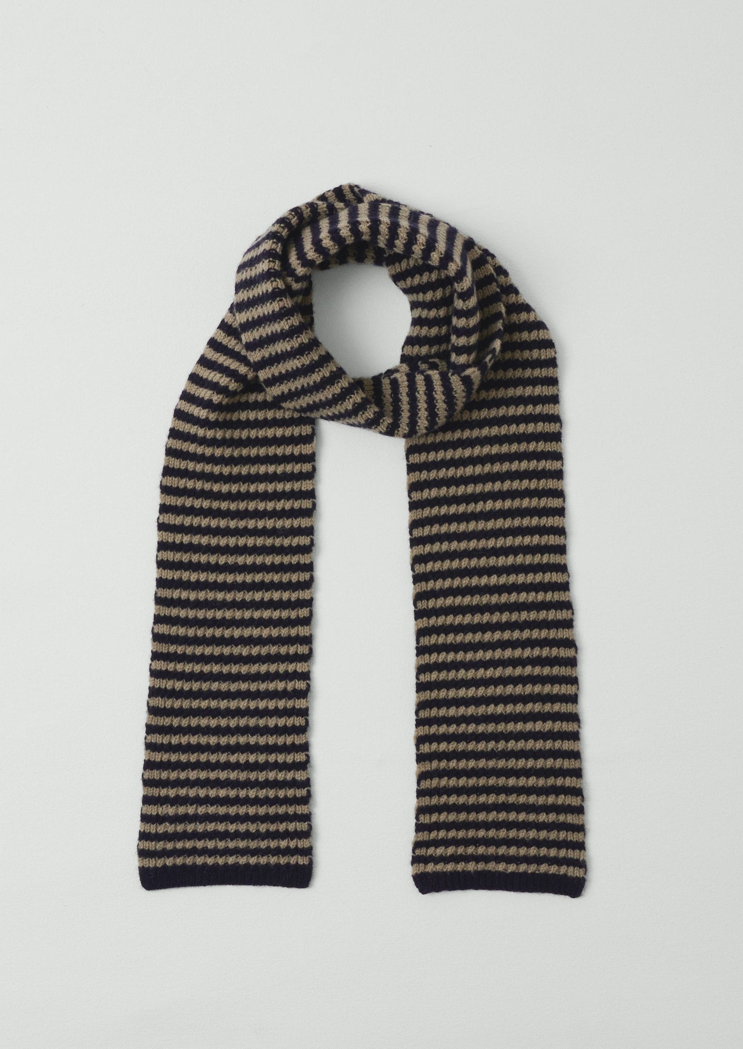 Micro Cable Striped Wool Scarf | Navy/Putty
