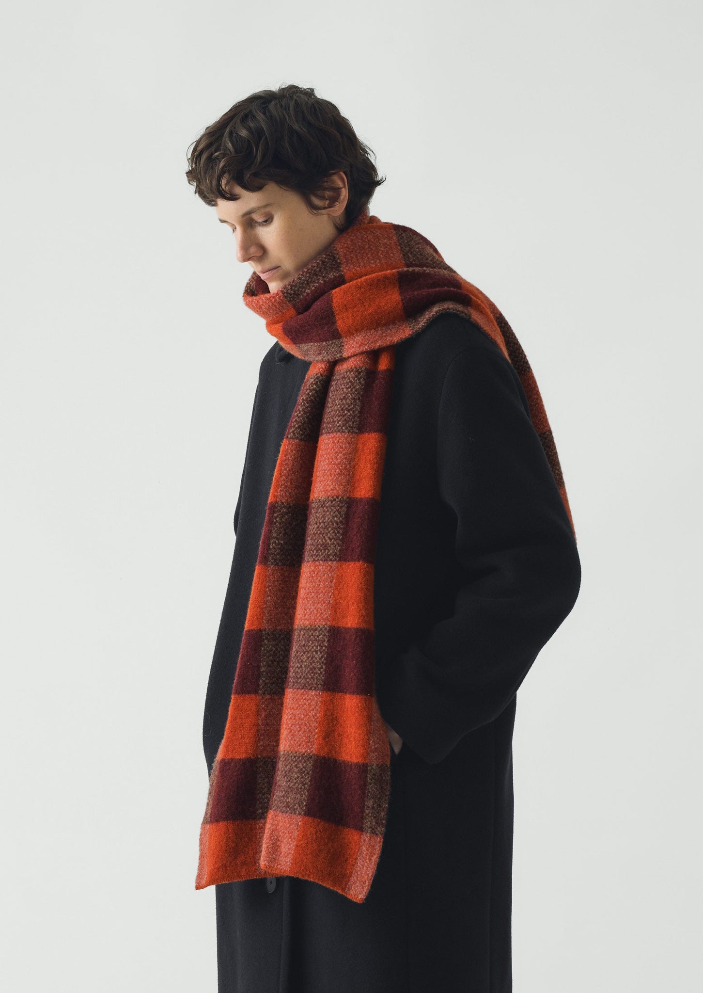 Check Brushed Wool Scarf | Red Multi
