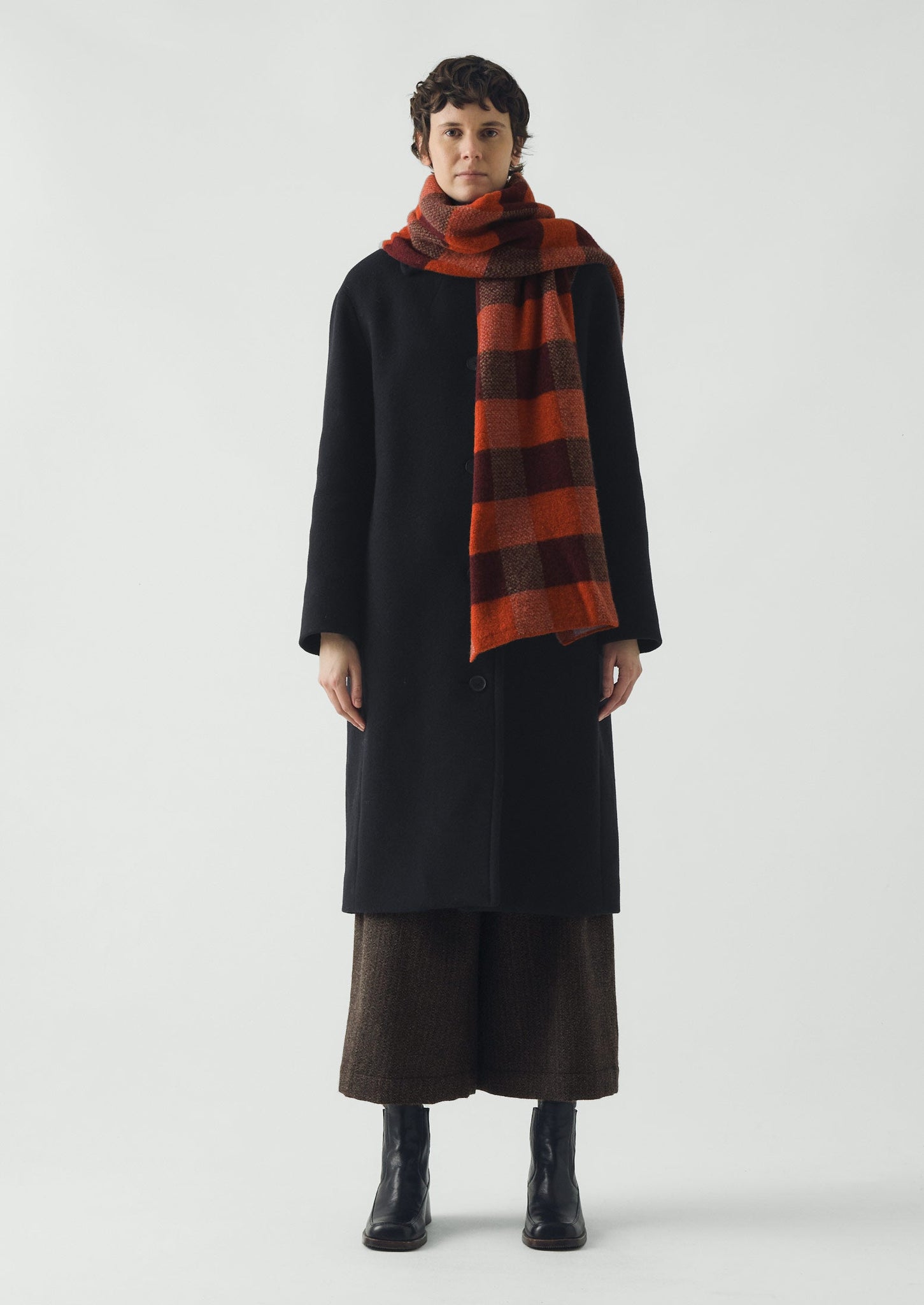Check Brushed Wool Scarf | Red Multi