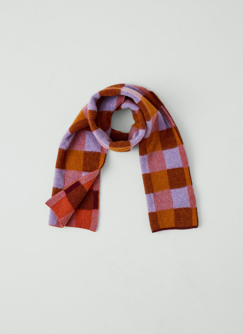 Check Brushed Wool Scarf | Red Multi