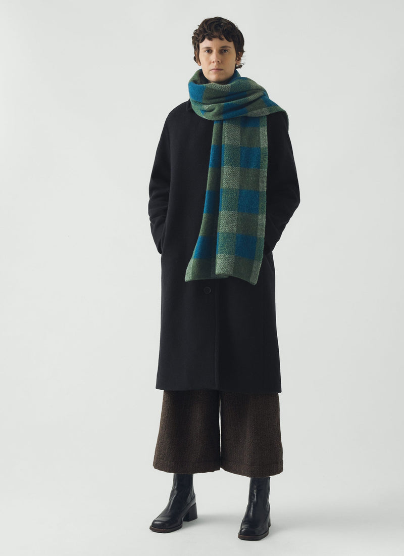 Check Brushed Wool Scarf | Green Multi