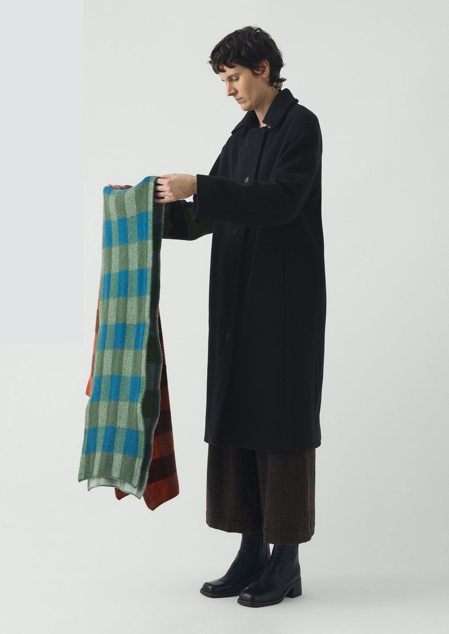 Check Brushed Wool Scarf | Green Multi