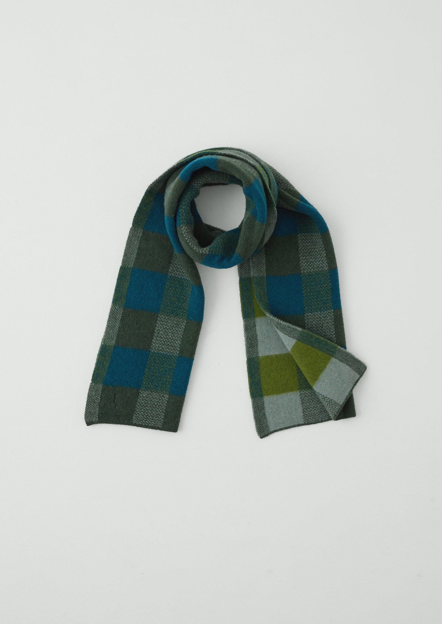 Check Brushed Wool Scarf | Green Multi
