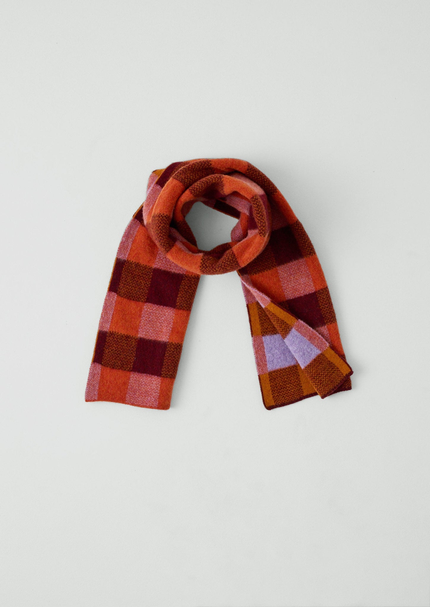 Check Brushed Wool Scarf | Red Multi