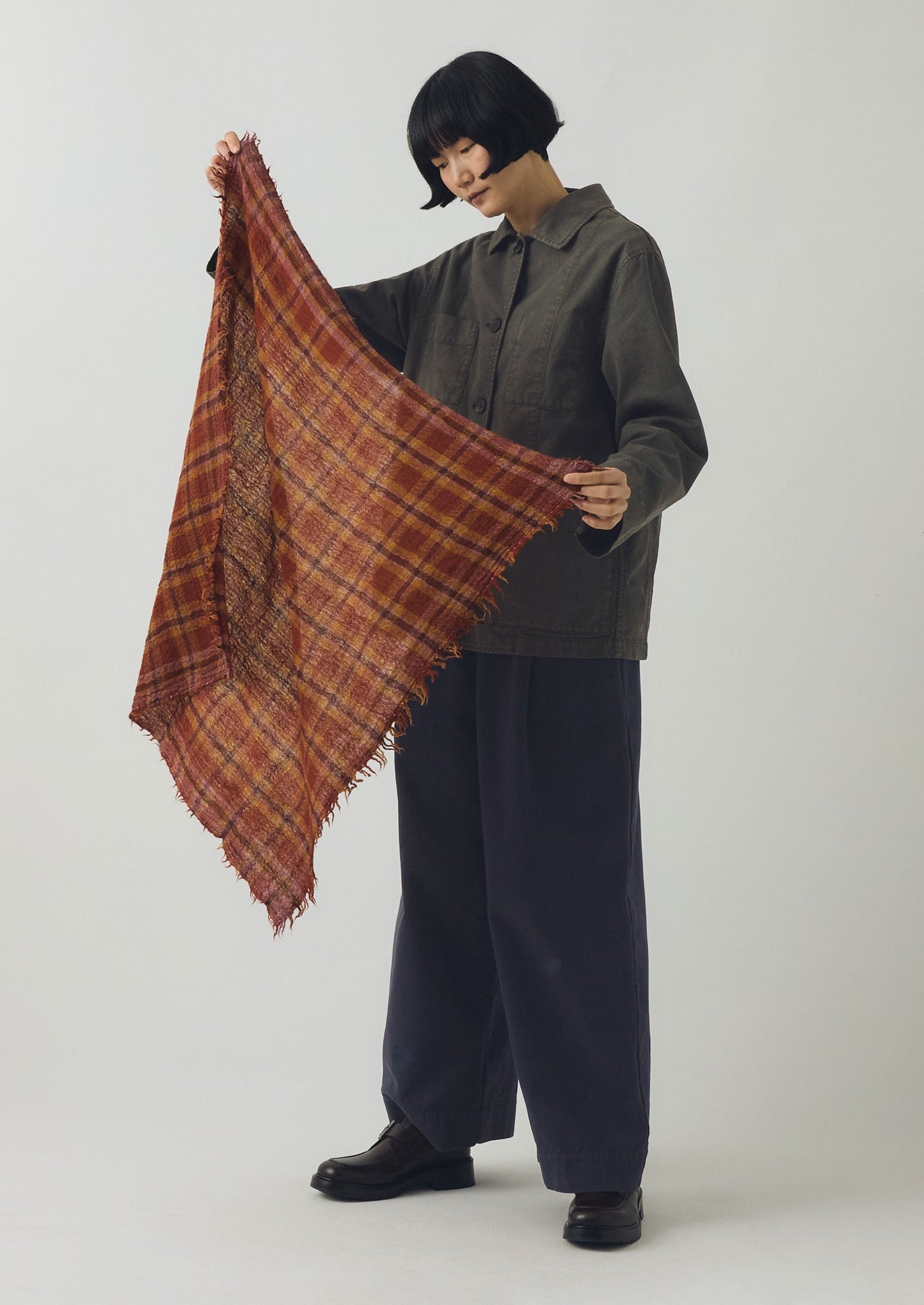 Reading Check Boiled Wool Scarf | Brick Red