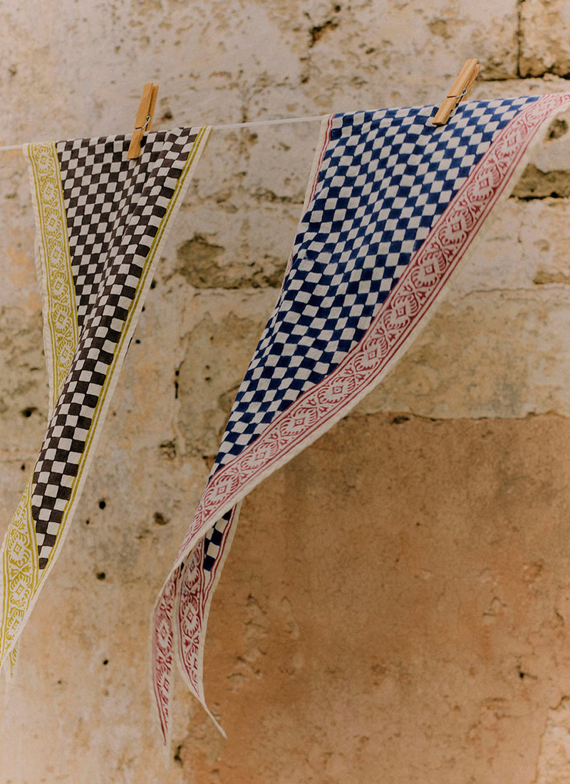 Block Print Cook Check Bandana | Dark Chocolate