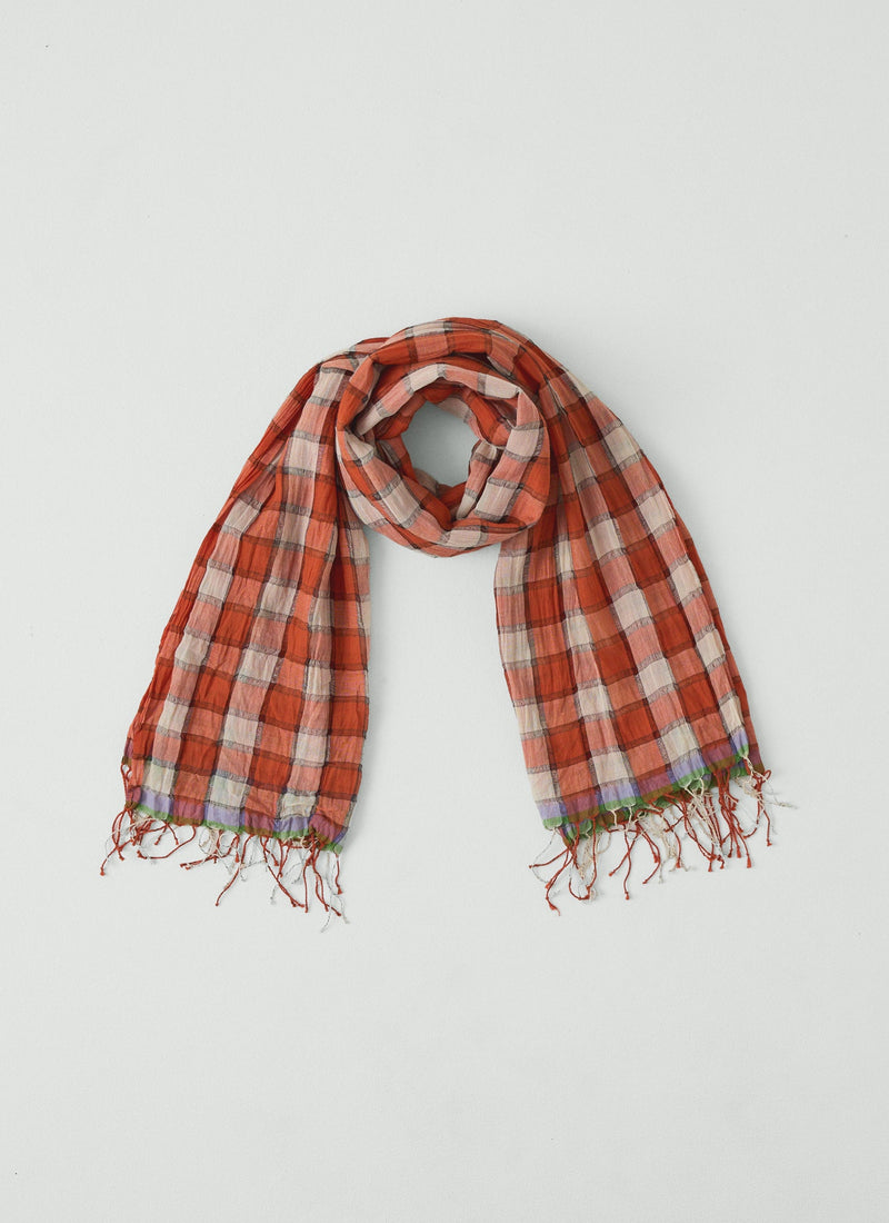 Gingham Gauzy Cotton Scarf | Orange Poppy