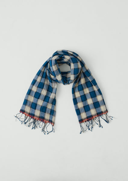 Gingham Gauzy Cotton Scarf | Pacific Blue | TOAST