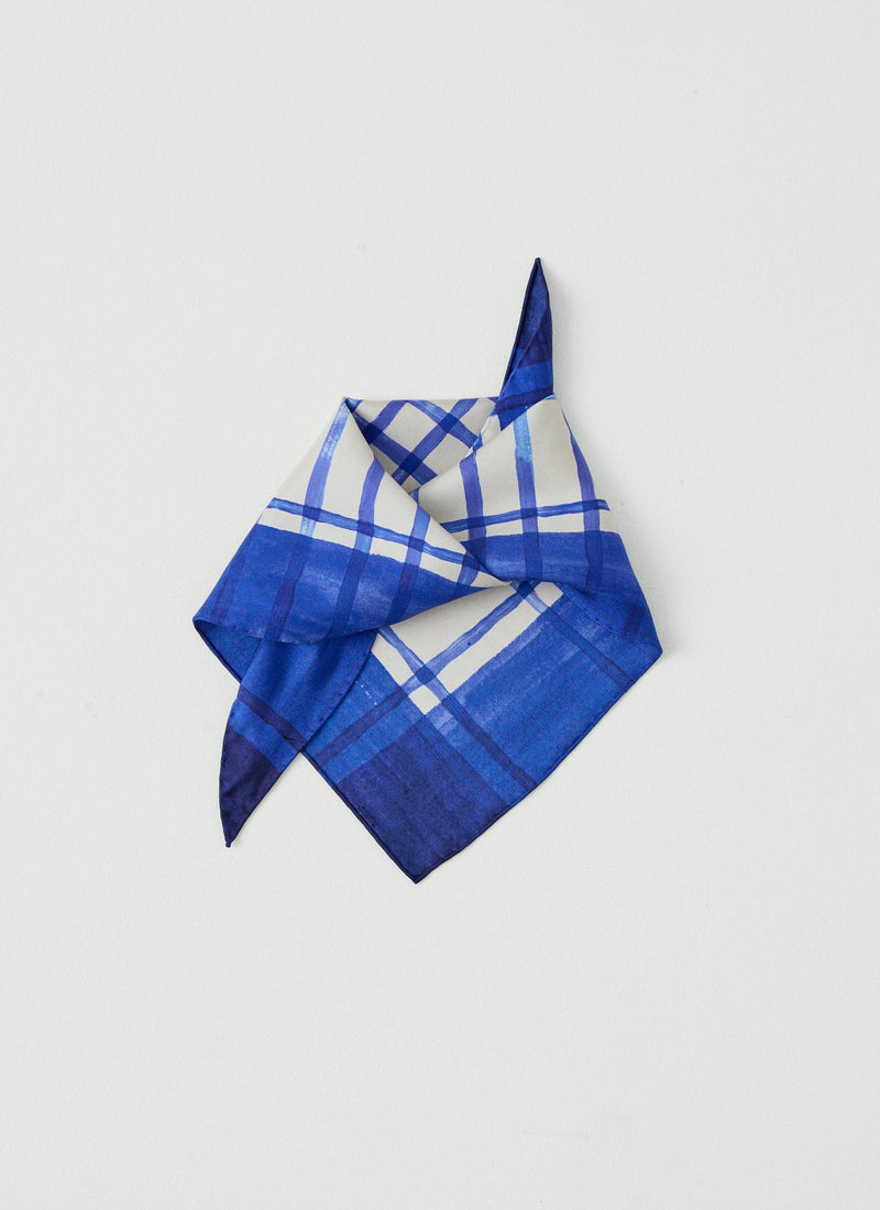 Painted Table Cloth Silk Bandana | Cobalt