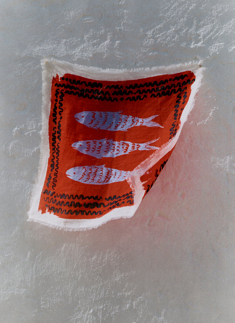 Market Fish Linen Bandana | Poppy