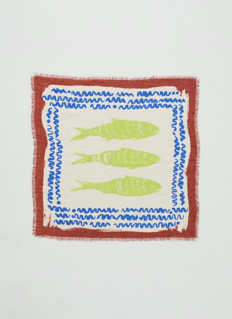 Market Fish Linen Bandana | Ecru