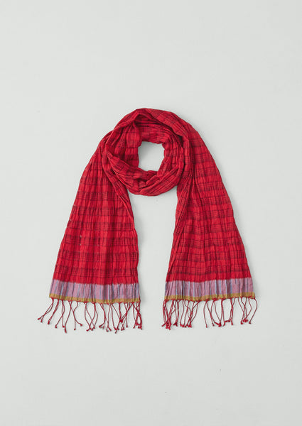 Graph Paper Check Gauzy Scarf | Vibrant Red/Slate | TOAST