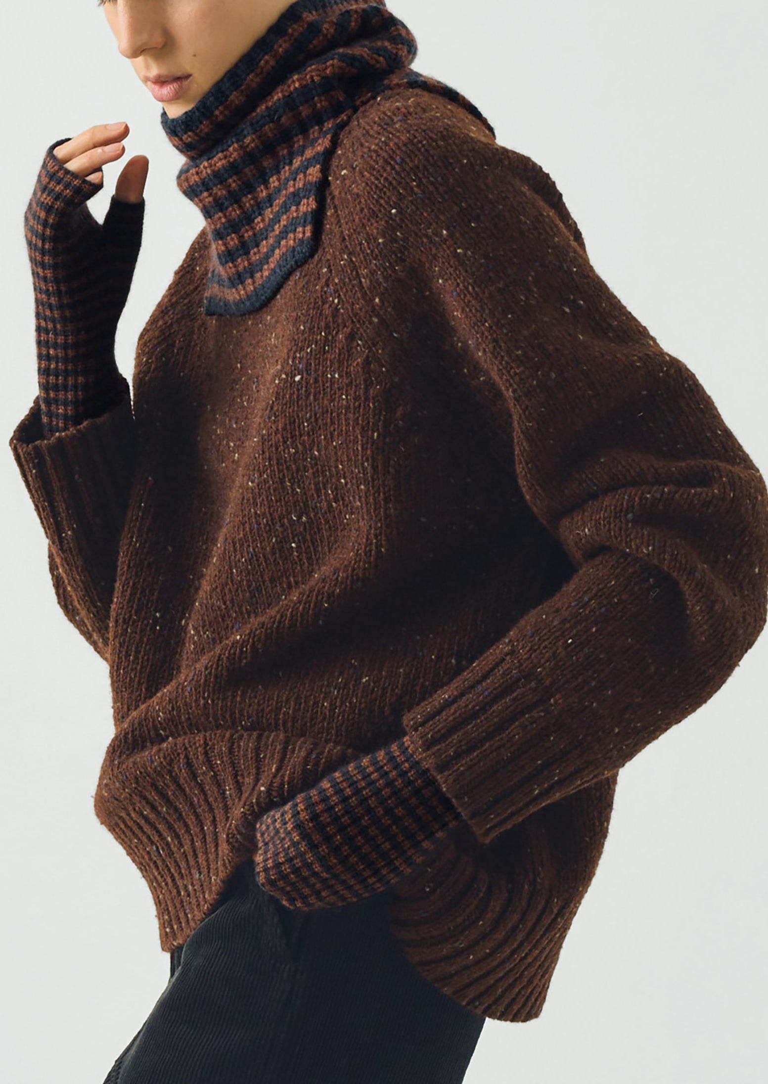 Striped Wool Cashmere Snood | Navy/Pecan | TOAST
